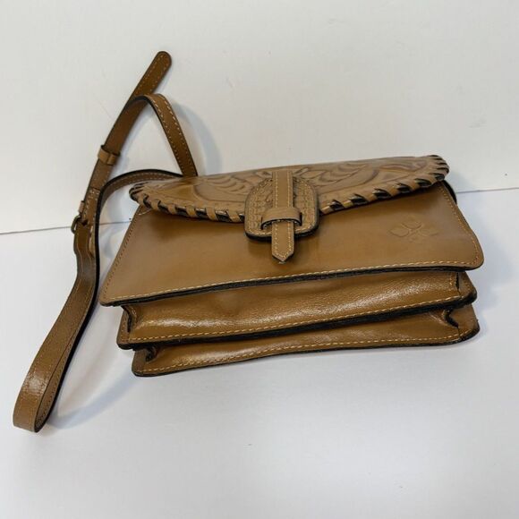 PATRICIA NASH Lanza Tooled Burnished Tan Leather Crossbody Bag Organizer Purse - Picture 5 of 10